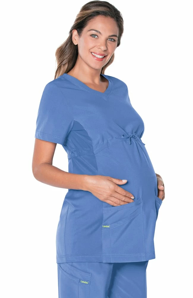 Landau Women's Maternity V-Neck Empire Waist Tunic Solid Scrub Top 2 Landau Women's Maternity V-Neck Empire Waist Tunic Solid Scrub Top - Image 2