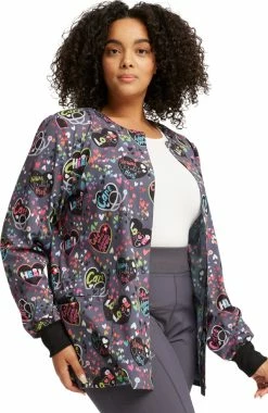 Cherokee Women's Snap Front Work Of Heart Print Jacket -Default Template 3 3 ck ck321 print 650 1