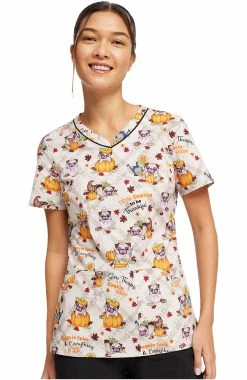 Cherokee Women's Pugkin Spice Season Print Scrub Top -Default Template 3 3 ck ck646 print 650