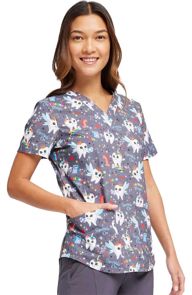 Cherokee Women's Toothicorn Magic Print Scrub Top 3 Cherokee Women's Toothicorn Magic Print Scrub Top - Image 3