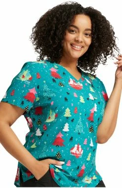 Cherokee Women's Tuckable Happy Holidogs Print Scrub Top -Default Template 3 3 ck ck664 print 650