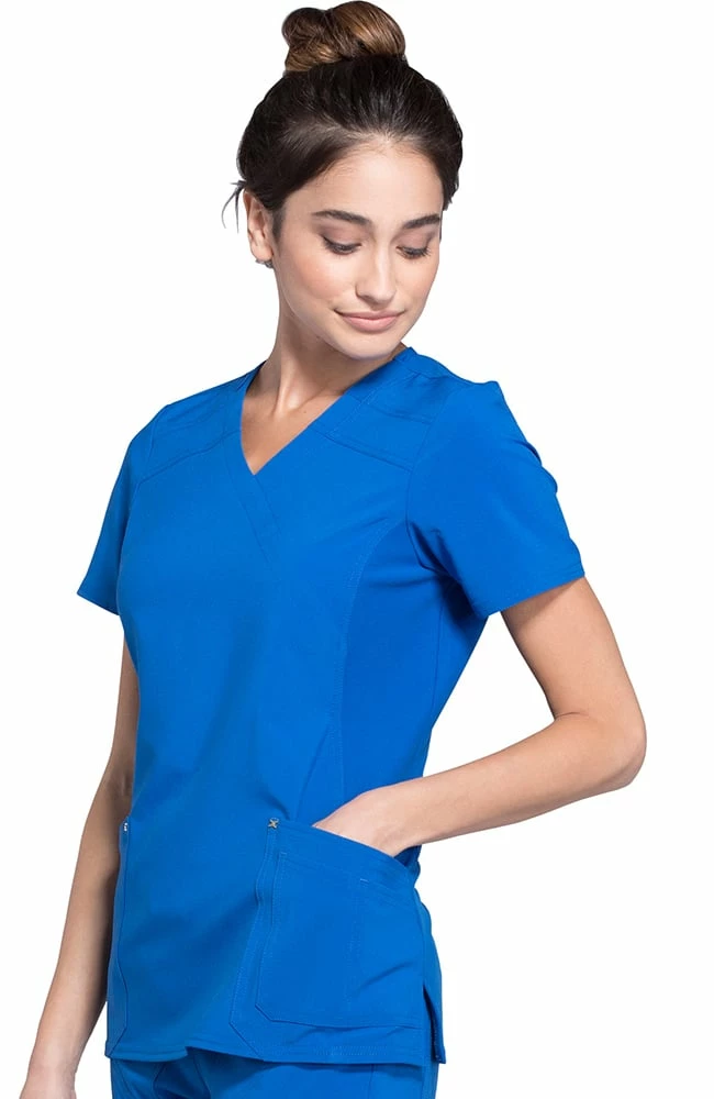 Cherokee Women's Mock Wrap Soft Side Panel Solid Scrub Top 3 Cherokee Women's Mock Wrap Soft Side Panel Solid Scrub Top - Image 3