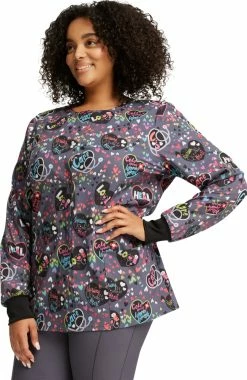Cherokee Women's Snap Front Work Of Heart Print Jacket -Default Template 3 4 ck ck321 print 650 1