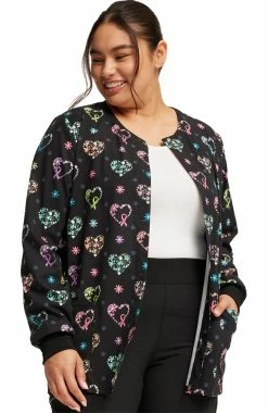 Cherokee Women's Snap Front Care Flor-All Print Scrub Jacket -Default Template 3 4 ck ck321 print 650