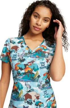 Cherokee Women's Wildlife Sanctuary Print Scrub Top -Default Template 3 4 ck ck637 print 650
