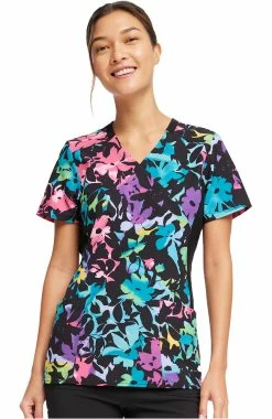 Cherokee Women's Mock Wrap Rainbow Fleurs Print Scrub Top 8 Cherokee Women's Mock Wrap Rainbow Fleurs Print Scrub Top -Default Template 3 4 ck ck642 print 650