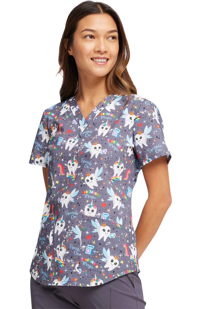 Cherokee Women's Toothicorn Magic Print Scrub Top 4 Cherokee Women's Toothicorn Magic Print Scrub Top - Image 4