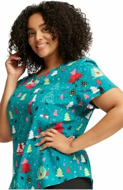 Cherokee Women's Tuckable Happy Holidogs Print Scrub Top -Default Template 3 4 ck ck664 print 650