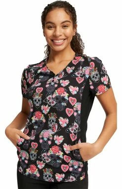 Cherokee Women's Sugar Skull Flutter Print Scrub Top -Default Template 3 4 ck ck732 print 650