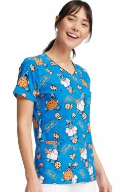 Cherokee Women's Two Cookies Print Scrub Top -Default Template 3 4 ck tf614 print 650 2