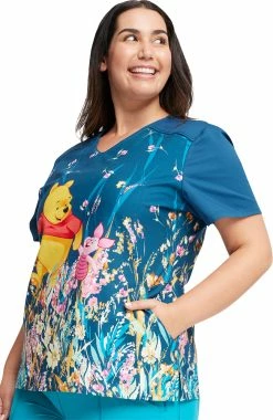 Cherokee Women's Flower Walk Print Scrub Top -Default Template 3 4 ck tf639 print 650