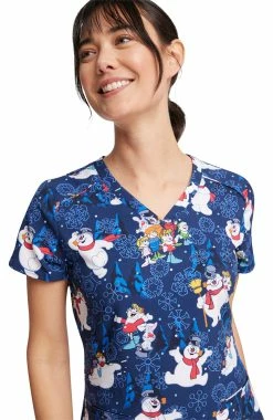 Cherokee Women's Stay Frosty Print Scrub Top -Default Template 3 4 ck tf666 print 650
