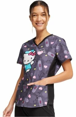Cherokee Women's Working Heart Print Scrub Top -Default Template 3 4 ck tf783 print 650