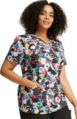 Dickies Women's V-Neck Furever Floral Print Scrub Top -Default Template 3 4 di dk616 print 650 1