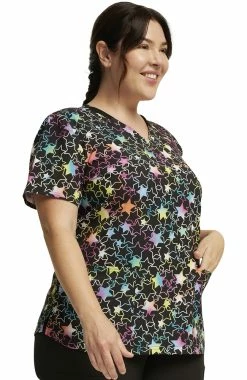 Dickies Women's Star Spectrum Print Scrub Top -Default Template 3 4 di dk876 print 650 2