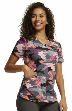 Dickies Women's Camo Plaid Print Scrub Top -Default Template 3 4 di dk876 print 650