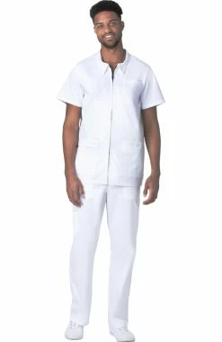 Landau Men's Collared Zip Front Solid Scrub Top -Default Template 3 4 ln 4263prv 650