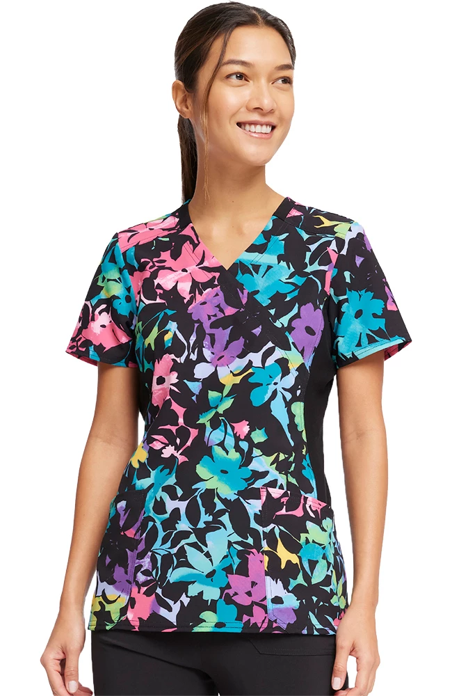 Cherokee Women's Mock Wrap Rainbow Fleurs Print Scrub Top 5 Cherokee Women's Mock Wrap Rainbow Fleurs Print Scrub Top - Image 5