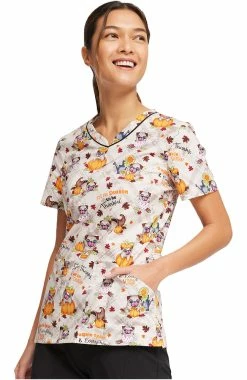 Cherokee Women's Pugkin Spice Season Print Scrub Top -Default Template 3 5 ck ck646 print 650