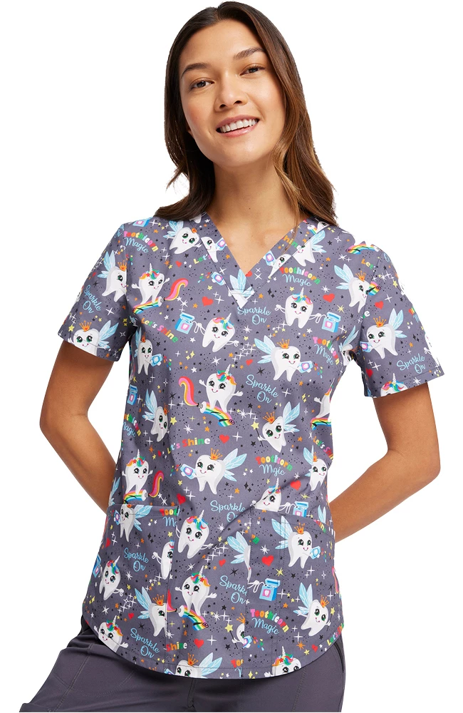 Cherokee Women's Toothicorn Magic Print Scrub Top 5 Cherokee Women's Toothicorn Magic Print Scrub Top - Image 5
