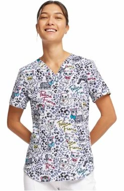 Cherokee Women's Feline Fierce Print Scrub Top -Default Template 3 5 ck ck662 print 650