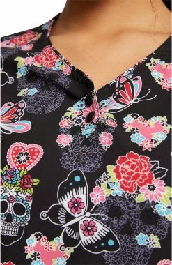 Cherokee Women's Sugar Skull Flutter Print Scrub Top -Default Template 3 5 ck ck732 print 650