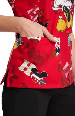 Cherokee Women's Mickey Holiday Cheer Print Scrub Top -Default Template 3 6 ck tf614 print 650