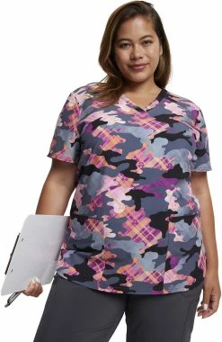 Dickies Women's Camo Plaid Print Scrub Top -Default Template 3 7 di dk876 print 650